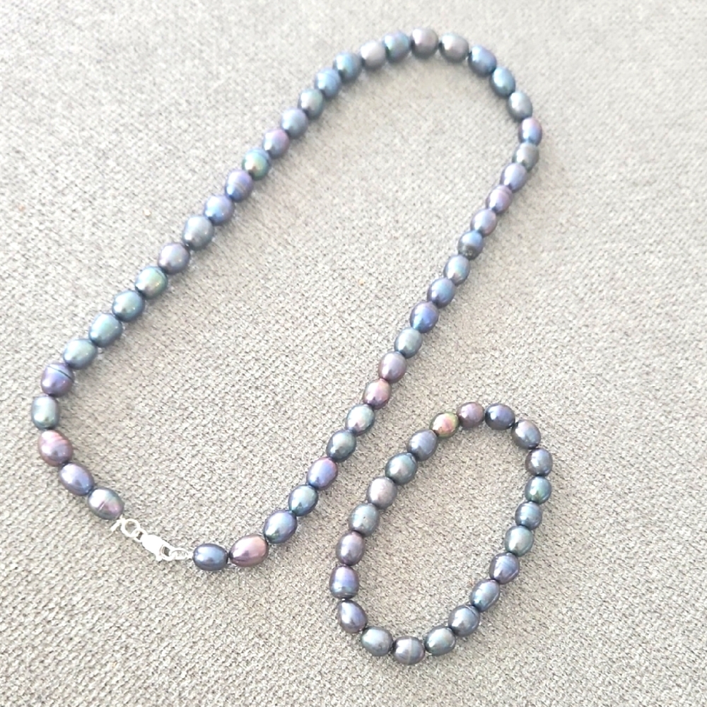 Sterling Silver And Honora Style Pearl Necklace And Bracelet Set